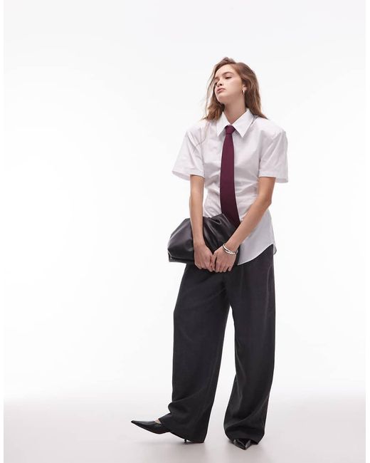 ASOS White Shoulder Pad Short Sleeve Shirt With Polka Dot Tie