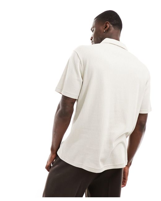 Another Influence White Textured Jersey Zip Polo for men