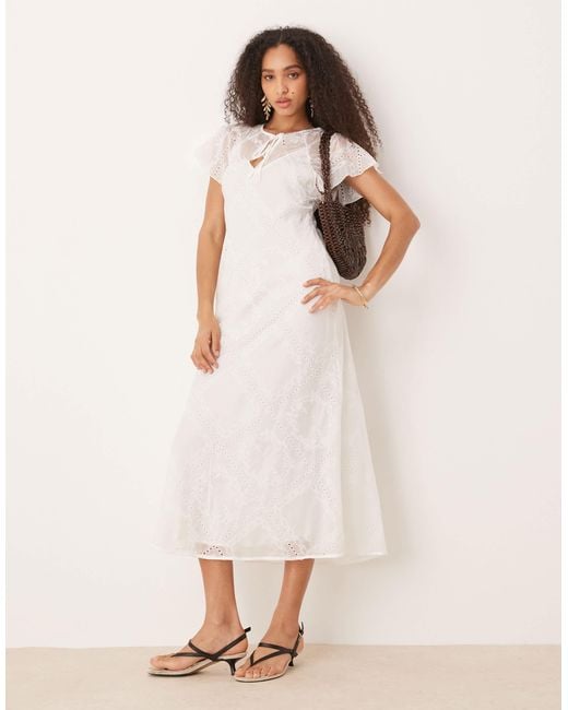 Mango Embroidered Lace Maxi Dress With Cape Overlay in Natural | Lyst