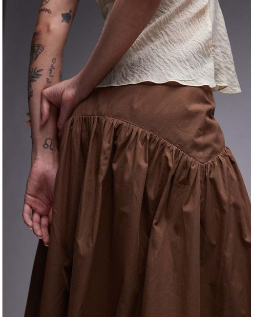 Gonna Lunga Con Vita Scesa di ASOS in Brown