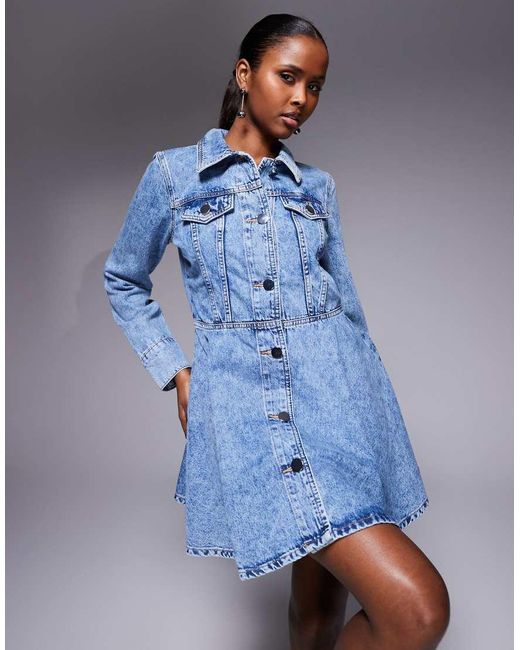 River Island Blue Long Sleeved Denim Mini Dress