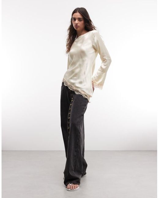 Reclaimed Vintage Natural Asymmetric Satin Blouse With Flare Sleeve