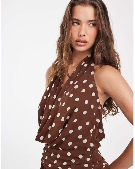 BRONZE SNAKE White Ricky Cowl Neck Mini Polka Dot Dress