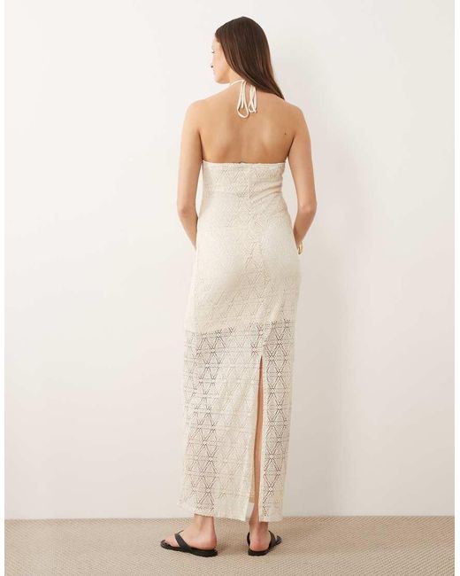 Vero Moda Brown Stretch Lace Halter Maxi Dress