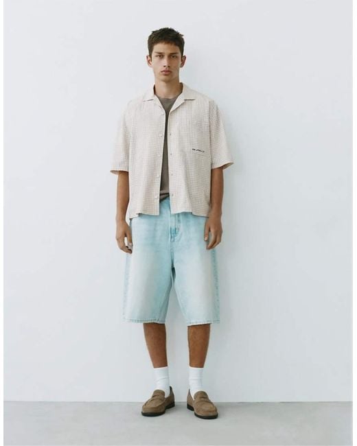Pull&Bear White Short Sleeve Check Shirt for men