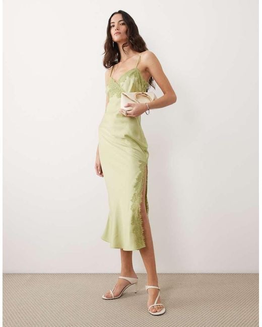 New Look Natural Lace Trim Slip Midi Dress