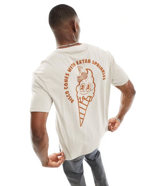 T-shirt squadrata color pietra con stampa "disco cone" di Another Influence in White da Uomo
