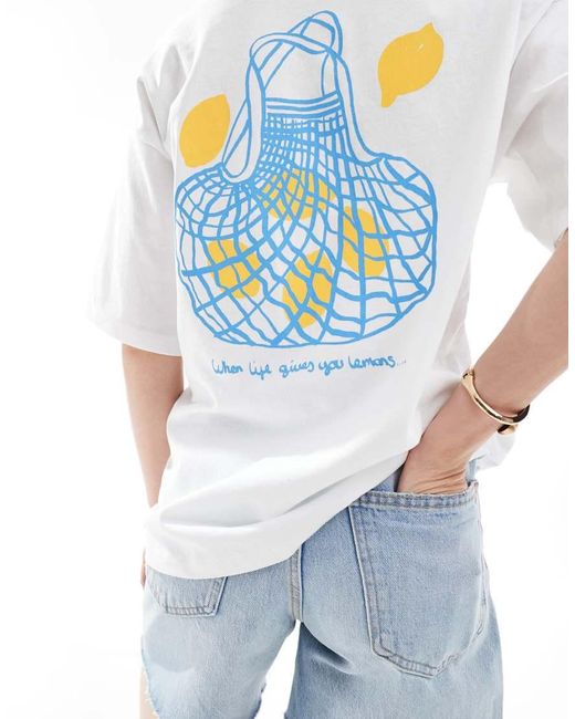 JJXX Oversized T-Shirt Met Citroenprint Op De Achterkant in het Blue