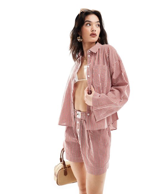 Pieces Pink Oversized Stripe Shirt Co-ord