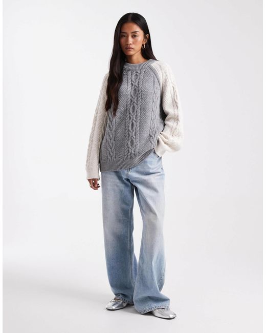 ASOS Gray Colour Block Cable Mix Jumper