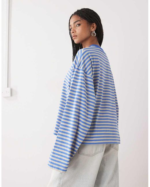 Lioness Blue Bloom Cotton Blend Long Sleeve Crew Neck Boxy T-shirt