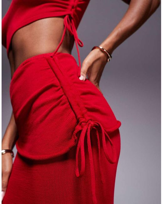 Conjunto De Falda Larga Y Top Asimétrico Con Detalle Fruncido De Punto Yris De Wanderdoll de color Red