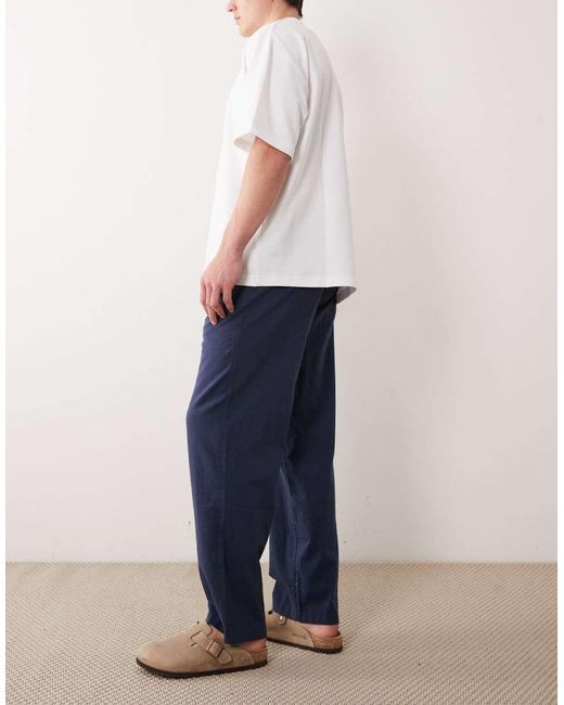 Jack & Jones Blue Loose Linen Mix Drawstring Trousers for men