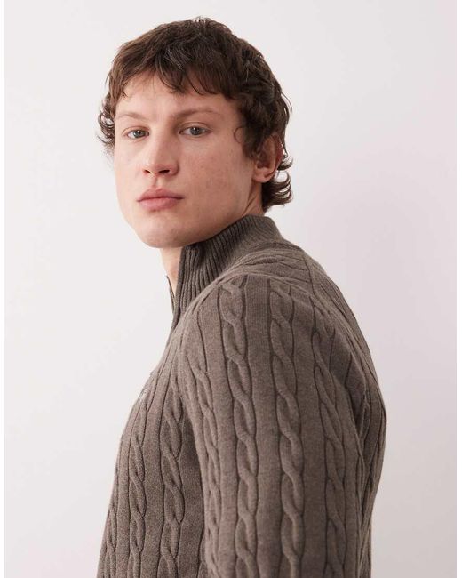 Gant Brown 100% Cotton 3/4 Zip Up Jumper for men