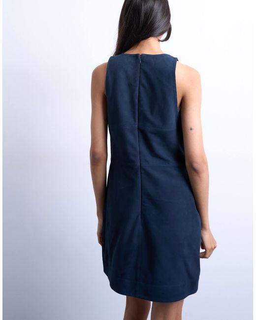 TOPSHOP Blue – neckholder-minikleid aus echtem wildleder