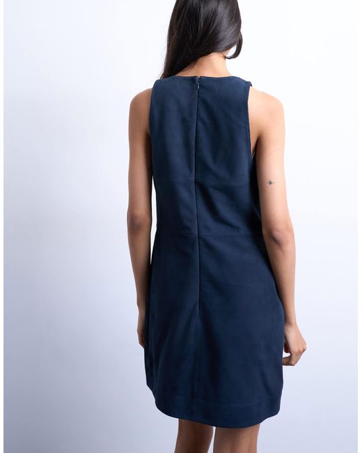 TOPSHOP Blue Real Suede Square Neck Halter Neck Mini Dress