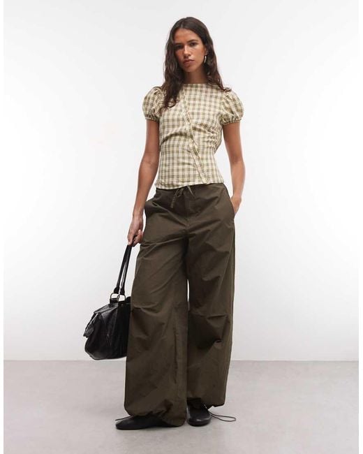 Collusion Multicolor Asymmetric Placket Shirt With Puff Sleeve