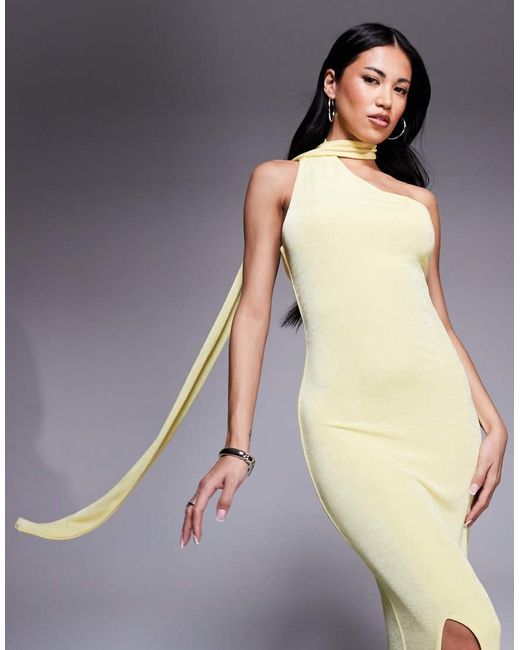 Aria Cove Blue Scarf Neck One Shoulder Maxi Dress