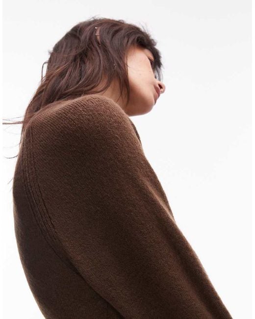ASOS Brown Fluffy Knitted Jumper With Cinched Waist