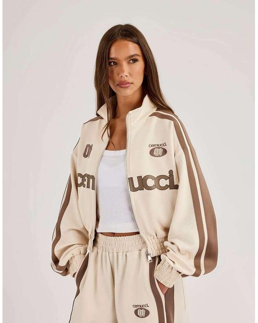 CERNUCCI Natural Football Cropped Zip Through Track Jacket