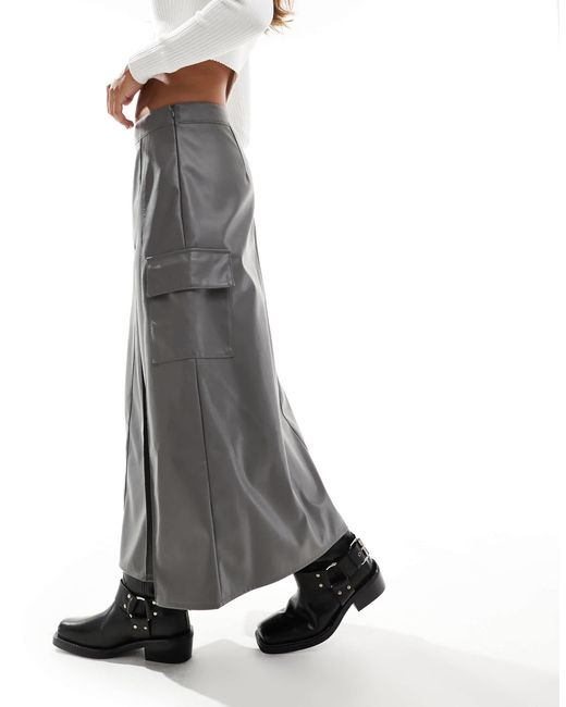 Jupe plissee mi longue en similicuir avec poches gris ASOS en coloris Blanc Lyst