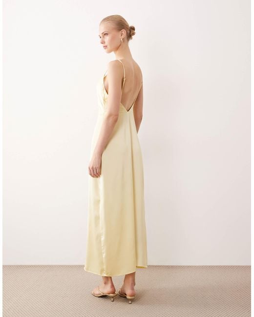 vila satin cowl neck maxi dress Vila Satin Cowl Neck Maxi Dress in Natural