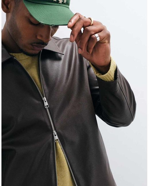 Only & Sons Gray Faux Leather Zip Up Jacket for men