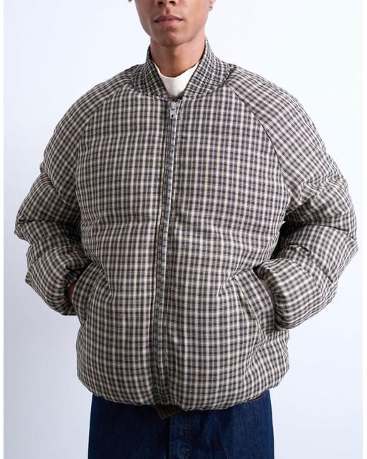 Topman Gray Checked Oversized Puffer for men