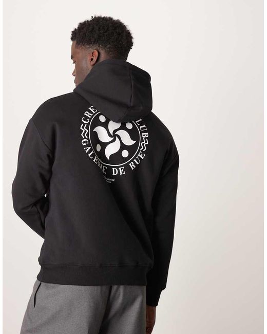 Sudadera Negra Extragrande Con Capucha Y Estampado Trasero Circular De SELECTED de hombre de color Black