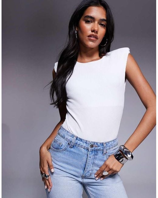 ASOS White Rib Shoulder Pad Bodysuit