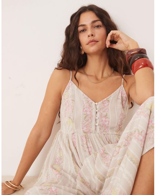 Y.A.S Natural Festival Cami Midi Dress With Button Front Detail