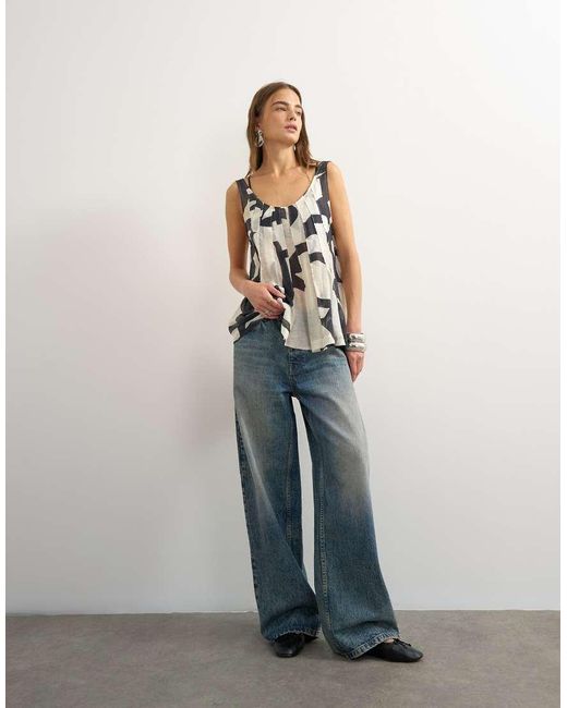 TOPSHOP Blue Sheer Sleeveless Pintuck Cami