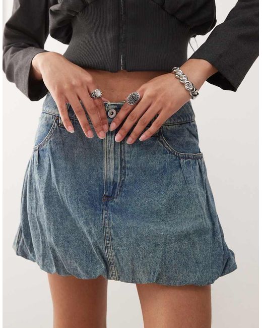 Collusion Blue Denim Low Rise Mini Skirt