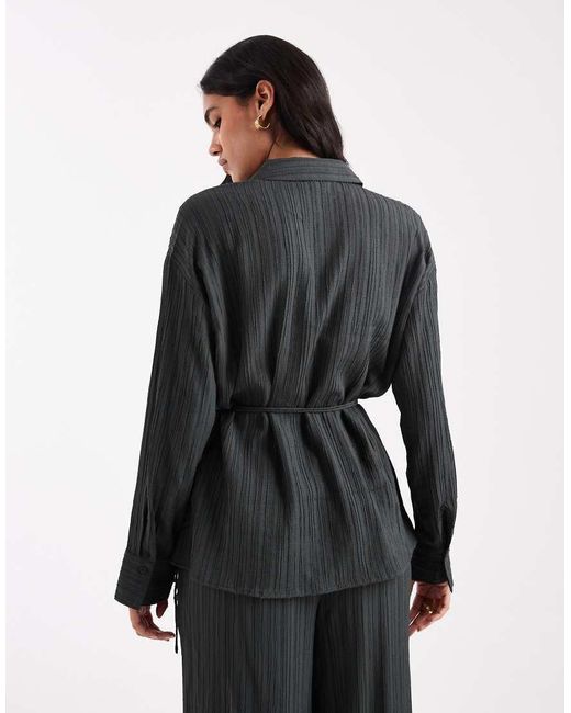 Vero Moda Black Tie Waist Oversized Plisse Shirt Co-Ord