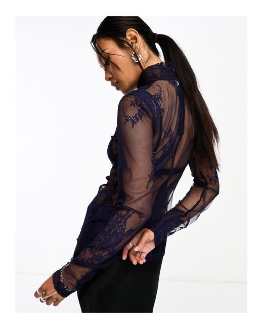 & Other Stories Blue Sheer Lace Top