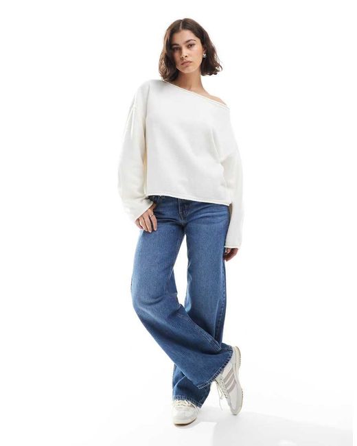 ASOS Blue Slouchy Off The Shoulder Jumper