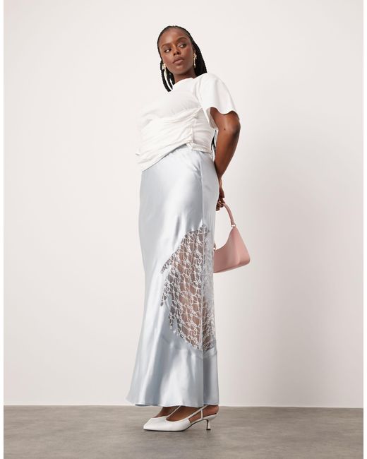 ASOS White Asos Design Curve Satin And Lace Maxi Skirt