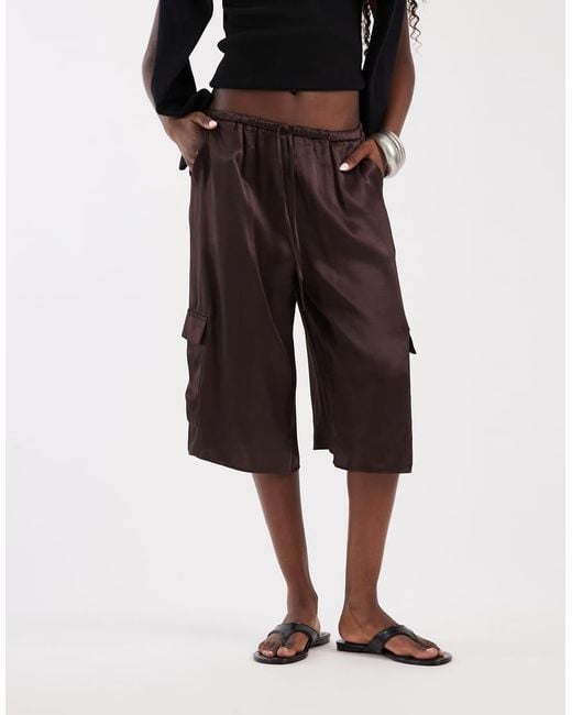 ASOS Black Satin Bermuda Cargo Shorts