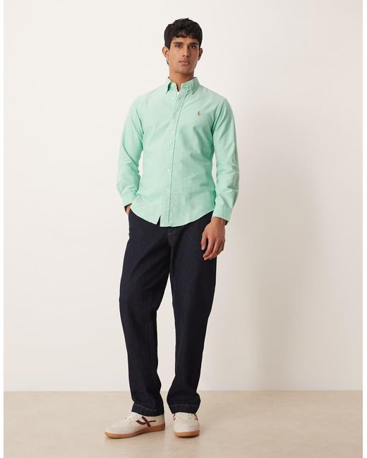 Polo Ralph Lauren Green Icon Logo Cotton Oxford Long Sleeve Shirt for men