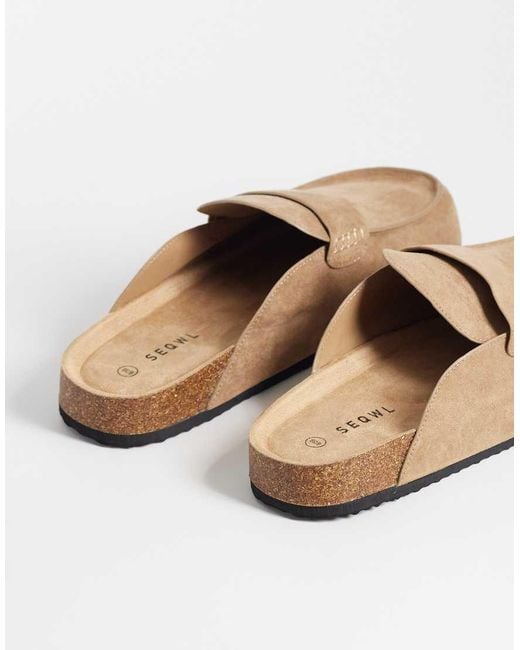 SEQWL Wide Fit Natural Soda Slip On Loafer Style Mule With