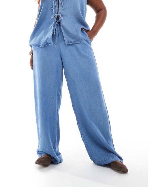 Pantalones Azul Cambray Fluidos De Pernera Ancha De (Parte De Un Conjunto) Vero Moda de color Blue