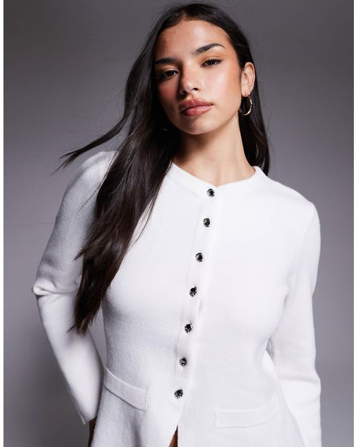 River Island Gray Button Up Knit Top