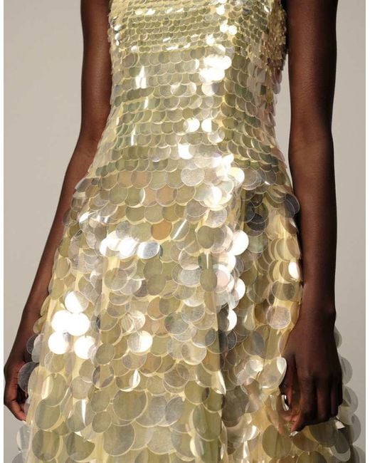 ARRANGE Natural Embellished Disc Sequin Square Neck Full Skirt Midi Dress
