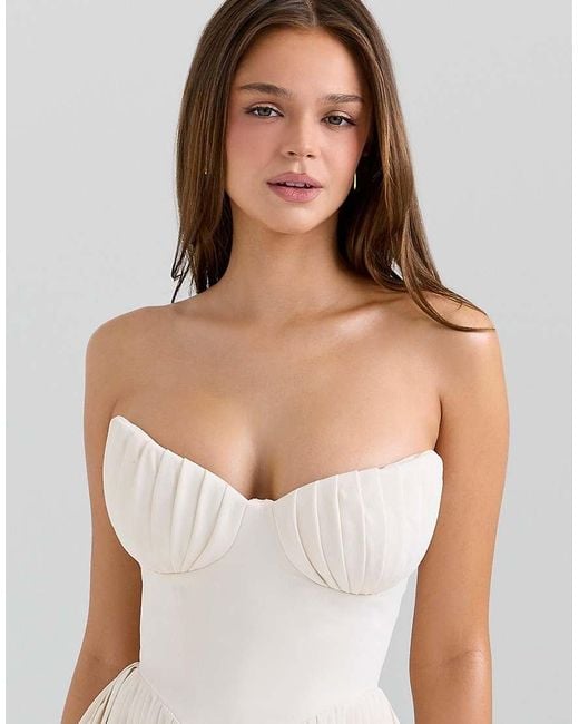 House Of Cb Natural Marcella Ivory Georgette Pleated Maxi Dress