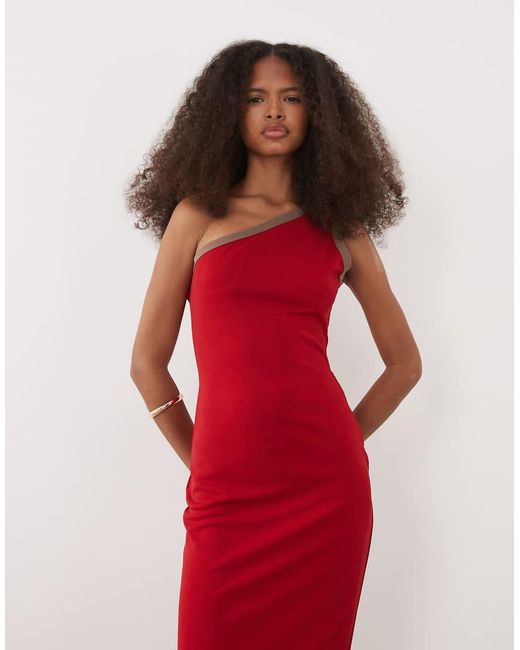 ASOS Red One Shoulder With Side Split Maxi Dress