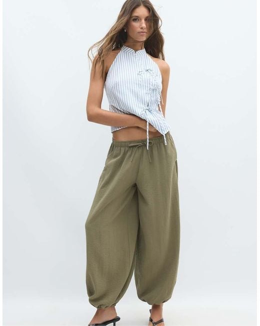 Stradivarius Green Flowy Sarouel Trousers