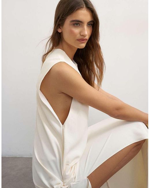TOPSHOP White Crepe Sleeveless Twist Side Maxi Dress