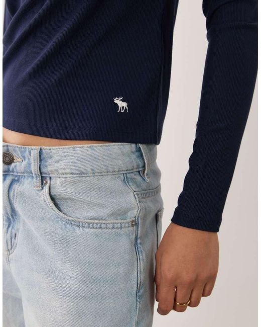 Abercrombie & Fitch Blue Long Sleeve Ribbed Henley Top