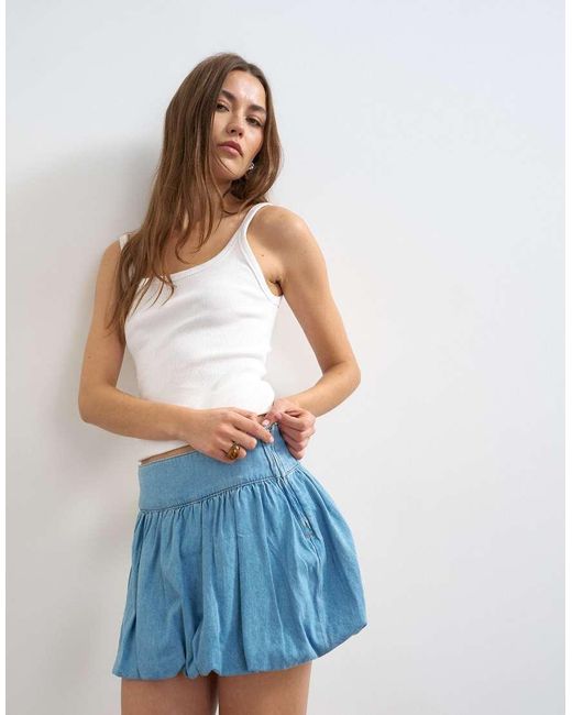 TOPSHOP Blue Denim Bubble Hem Mini Skirt