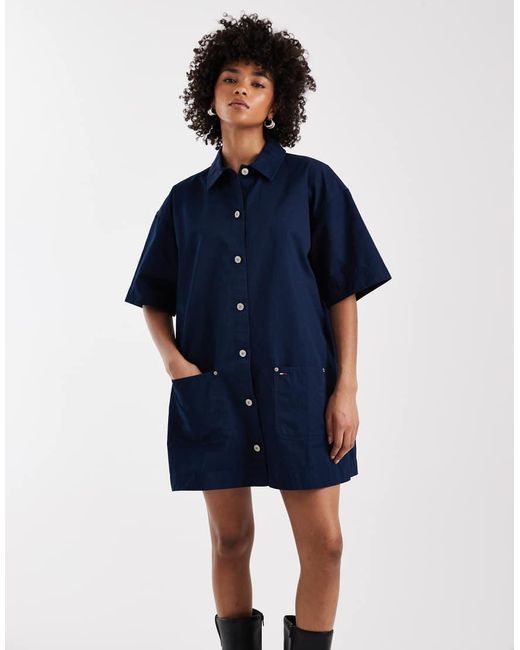 Tommy Hilfiger Blue Workwear Overall Mini Dress